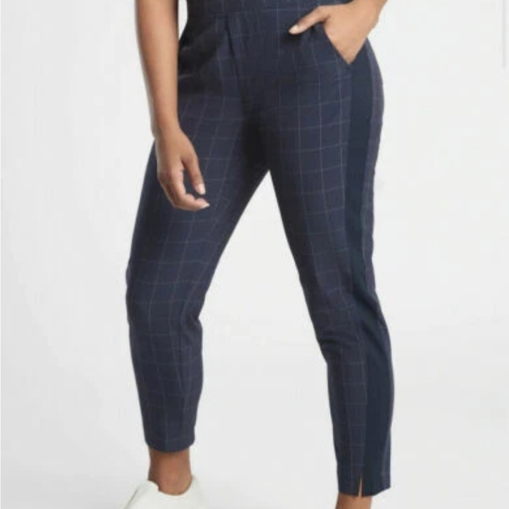Athleta Brooklyn Textured
Ankle Navy Windowpane Plaid High Rise pants Sz 8 NWOT - Picture 3 of 9